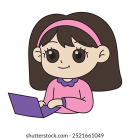 Work Home Doodle Illustration - Kids Play Laptop