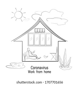Work from home drawing icon with abstract background vector illustration