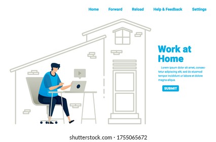 Work from home during covid-19 pandemic. Freelance jobs and business opportunities at home with internet connection. Illustration design of landing page, website, mobile apps, poster, flyer, banner