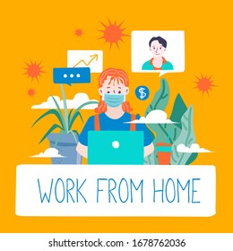 Work from home during outbreak of the COVID-19 virus. People work at home to prevent virus infection. Vector Illustration