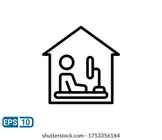 Work at home during an outbreak of the COVID-19 virus. line style icon of person working on laptop isolated on white background. vector illustration for graphic design, website, UI. EPS 10