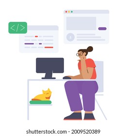work at home flat character illustration, work at home Scene