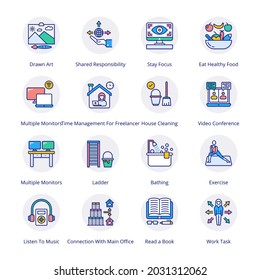 Work From Home Flat Circle Icons - Vectors