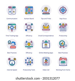 Work From Home Flat Circle Icons - Vectors