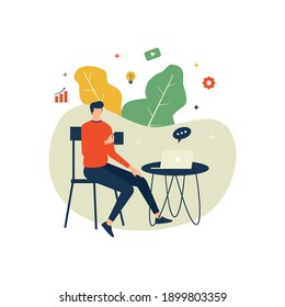 Trabajar desde una ilustración plana en casa. Educación en línea