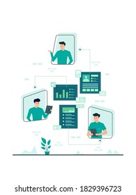 Arbeit von zu Hause flachen Vektorgrafik. Fernarbeit und Teamarbeit beim Start