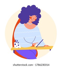 Work from home, Flat vector character illustration. Remote Distance work.