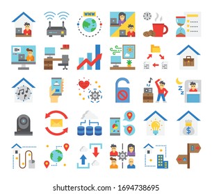 trabajo de iconos de vectores planos domésticos trabajar en el concepto doméstico