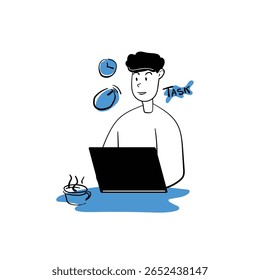 Vetor plano de trabalho em casa - Pessoa com notebook