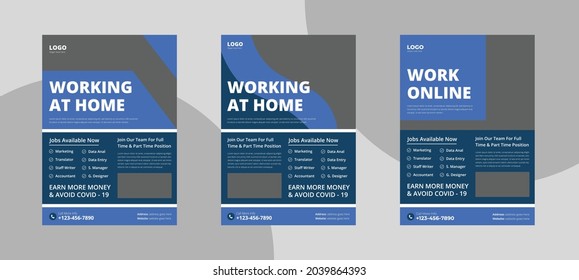 Work From Home Flyer Design Template. Online Office Poster Leaflet Design. Flyer In A4, Bundle, Brochure Design, Cover Modern Layout, Annual Report, Poster