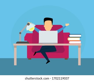 Work At Home Form Home Office Flatdesign Concept.