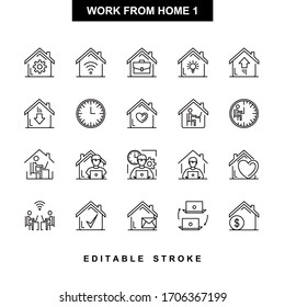 Work from home, freelance vector line icons set, sign and symbols in flat design with elements for mobile concepts and web apps. Collection modern infographic logo and pictogram.