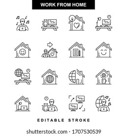 Work from home, freelance vector line icons set, sign and symbols in flat design with elements for mobile concepts and web apps. Collection modern infographic logo and pictogram.