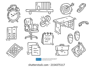 Work From Home or Freelancer Concept Doodle Icon Illustration Set