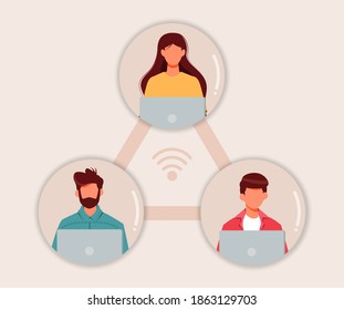 Work From Home Freelancer Vector Illustration, Meeting From Home Flat Design,  Conference video call, Video meeting concept, elecommuting, remote work and business communications concept
