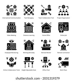 Work From Home Glyph Icons - Solid, Vectors