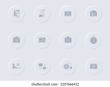 work at home gray vector icons on round rubber buttons. work at home icon set for web, mobile apps, ui design and promo business polygraphy