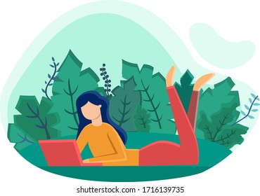 work from home green color flat illustration - Shutterstock ID 1716139735