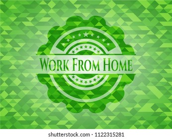 Work From Home green emblem. Mosaic background