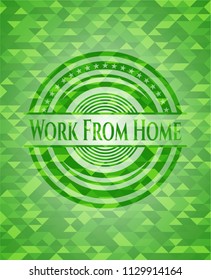 Work From Home green emblem with triangle mosaic background