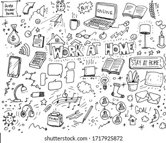 Work At Home Hand Drawn Vector Doodles