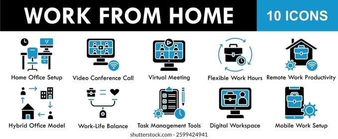 Work From Home icon collection set. Containing design laptop, technology, home, internet, business