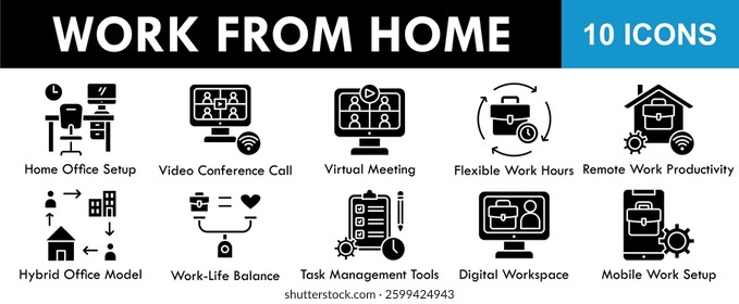 Work From Home icon collection set. Containing design laptop, technology, home, internet, business