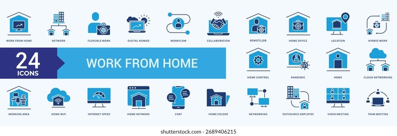 Work From Home-Icon, Kollektion, flach, blau