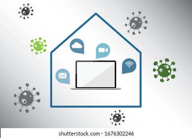 WORK FROM HOME icon. The concept for work during COVID-19 crisis. Safe from coronavirus.