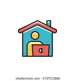 work at home icon filled outline vector color design. isolated on white background