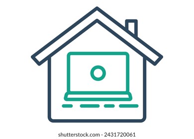 Work from home icon. laptop icon with house. featuring a cozy home setting with a laptop, conveying remote work convenience and comfort. line icon style. element illustration.