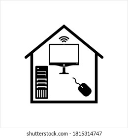 Icono De Trabajo Desde El Hogar, Trabajo En Línea Desde El Hogar, Telecomunicaciones Ilustración De Arte Vector