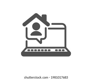 Work at home icon. Outsource job sign. Remote office employee symbol. Quality design element. Flat style work home icon. Editable stroke. Vector