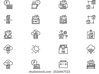 A coleção de pacotes de ícones de trabalho na página inicial é uma ilustração vetorial com traçado editável.
