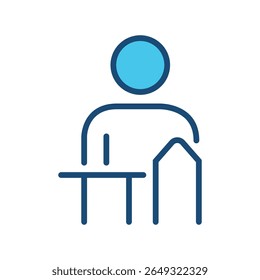Work From Home Icon, Remote Work Symbol, Online Study Line Illustration, Editable stroke vector icon of a person working at a desk with a house symbol. Represents work from home, remote work.