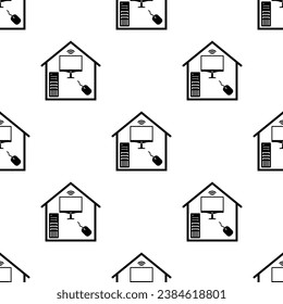 Work From Home Icon Seamless Pattern, Online Work From Home, Telecommuting Vector Art Illustration