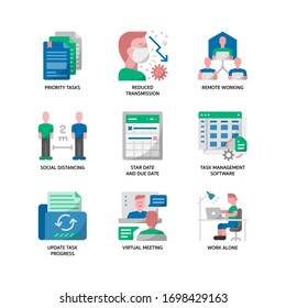 Work from home icon set, flat style