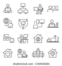 Work from home icon set, freelancer business. Remote job, co-working space symbols. Vector work from home line illustration isolated on white background