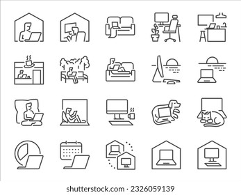 Work from home icon set. It included WFH, work from anywhere, digital nomad, new normal, and more icons. Editable Vector Stroke.