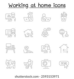 Work from home icon set in thin line style