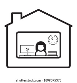 Work at home icon vector illustration. Coronavirus COVID-19 virus outbreak
