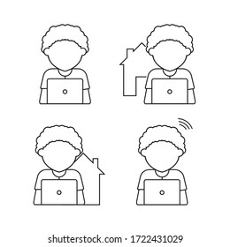 Work at home icon vector. Man working on laptop computer . Work from Home or Working from Home Icon , Sign or Symbol