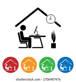 Work from home icon vector. Morning work on computer at home. Stay safe at home.