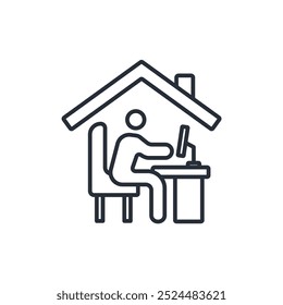 trabajo desde el ícono de casa. Vector. Trazo editable. Signo de estilo lineal para uso Diseño web, logotipo. Ilustración de símbolo.