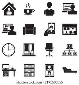 Work From Home Icons. Black Flat Design. Vector Illustration.