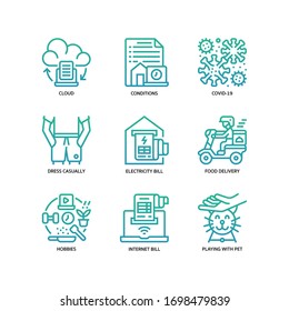 Work from home icons set gradient style
