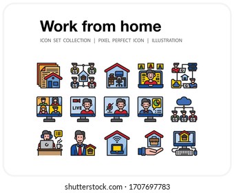 Work from home icons set, Pixel perfect icon, Set of icons for web and mobile