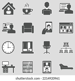 Work From Home Icons. Sticker Design. Vector Illustration.