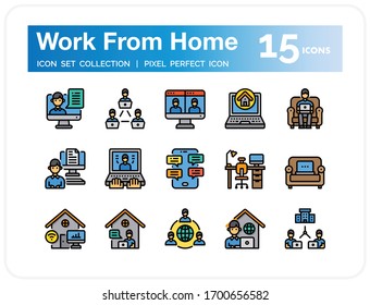 Iconos de Work From Home para diseño web, libro, anuncios, aplicación, proyecto, etc.
