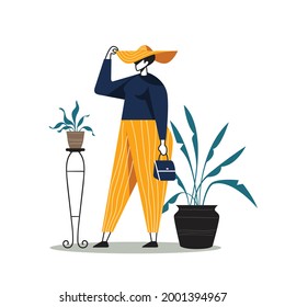 Obra de la ilustración del hogar en diseño plano estilo sencillo con carácter femenino